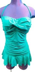 Lauren Ralph Lauren Twist Shirred Bandeau Skirted One Piece Swimsuit Seafoam 16